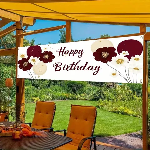 Bannière Joyeux Anniversaire Florale Rétro Décoration Fond de Fête Bannière Imprimée en Tissu Ponge pour Décor Mural Intérieur Extérieur