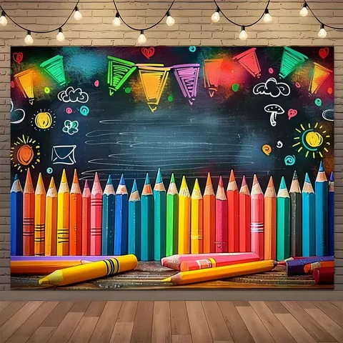 Back To School Photography Backdrop Cartoon Hand-drawn Pencil Blackboard Pattern Wall Hanging Tapestry Decoration For Photo Studio Party Prop