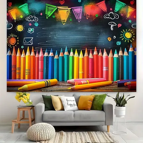 Back To School Photography Backdrop Cartoon Hand-drawn Pencil Blackboard Pattern Wall Hanging Tapestry Decoration For Photo Studio Party Prop