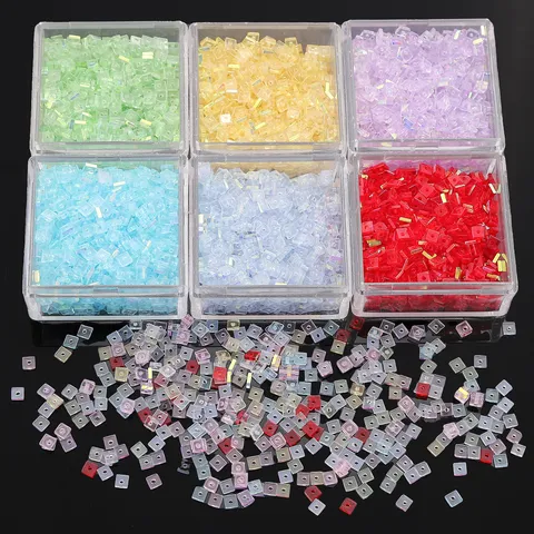 Iridescent Glass Flat Square Loose Beads Geometric Aurora Crystal Glass Beads For DIY Bracelet Necklace Jewelry Making Accessories