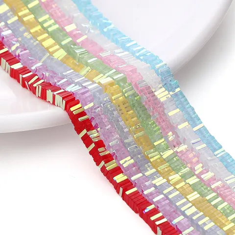 Iridescent Glass Flat Square Loose Beads Geometric Aurora Crystal Glass Beads For DIY Bracelet Necklace Jewelry Making Accessories