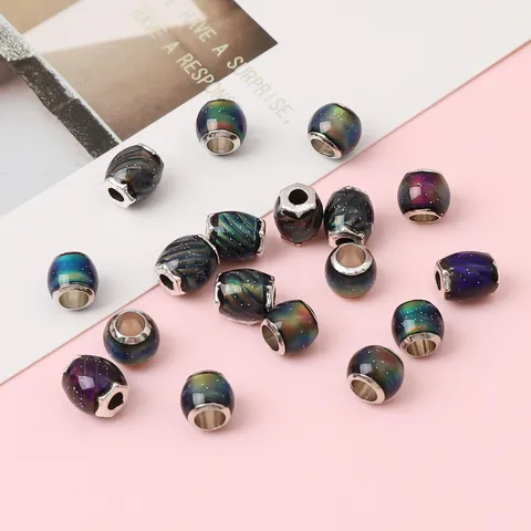 Thermochromic Resin Large Hole Beads Starry Sky Pattern Alloy Core Spacers For DIY Jewelry Making Bracelet Necklace Accessories