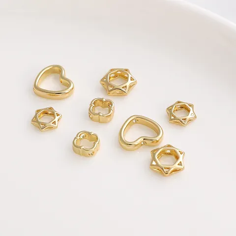 Hollow Copper Hexagram Plum Blossom Heart Spacer Beads For DIY Jewelry Making Bracelet Necklace Material Gold Plated Spacer Rings