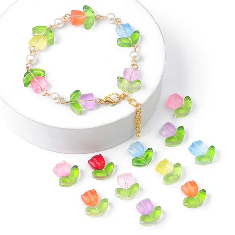 Frosted Tulip Flower Leaf Resin Loose Beads For DIY Handmade Jewelry Making Necklace Earring Craft Accessories Supplies