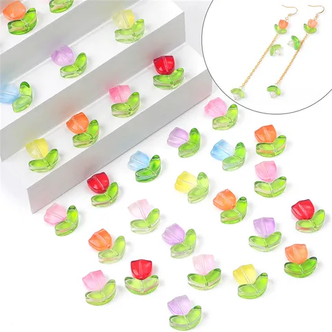 Frosted Tulip Flower Leaf Resin Loose Beads For DIY Handmade Jewelry Making Necklace Earring Craft Accessories Supplies