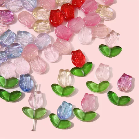 Pastoral Glass Colored Glaze Tulip Flower Petal Leaf Beads For DIY Bracelet Earring Handmade Jewelry Craft Components Wholesale