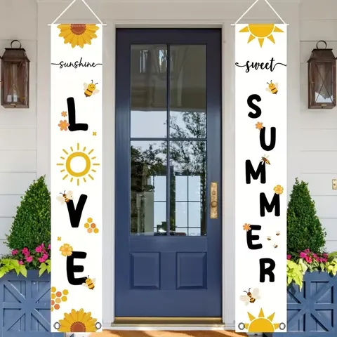 Summer Sunflower Porch Banner Decoration Bee Garden Flag Outdoor Hanging Couplet Sunshine Sweet Summer House Yard Decor