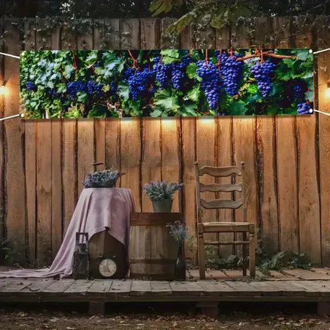 Purple Grape Vine Decorative Banner Rural Vintage Garden Flag For Outdoor Fence Patio Party Yard Backdrop Polyester Hanging Decor
