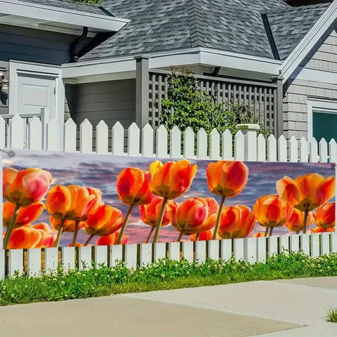 Tulip Floral Spring Party Banner Orange Red Sunset Garden Flag Polyester Outdoor Fence Decoration Hanging Banner Wall Decor