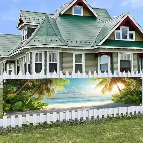 Summer Beach Theme Decorative Banner Tropical Coconut Palm Tree Print Party Backdrop Outdoor Garden Fence Flag Background Decor