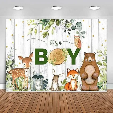 Bosdieren Baby Shower Fotografie Achtergrond It's A Boy Thema Feestdecoratie Polyester Fotografie Achtergrond Doek