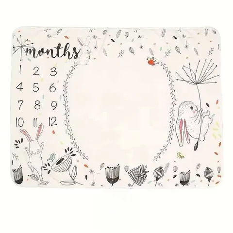 Baby Milestone Blanket Newborn Growth Monthly Photo Prop Soft Polyester Rabbit Floral Print Baby Milestone Mat