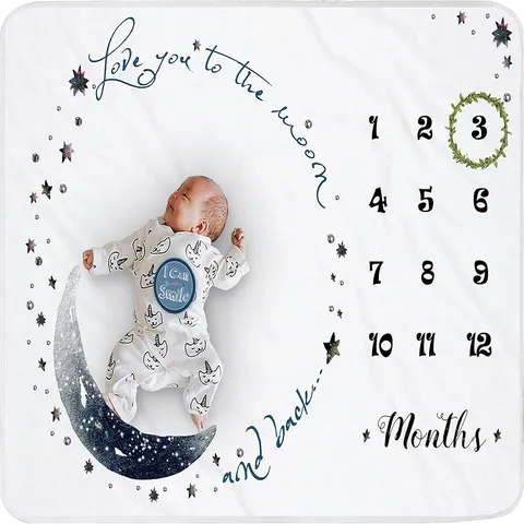 Dreamy Moon And Stars Baby Milestone Blanket Soft Peach Skin Polyester Monthly Growth Photography Prop Background Newborn Gift