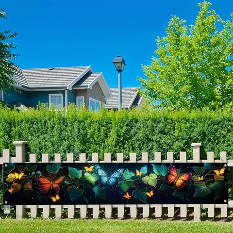 Dreamy Butterfly Plant Theme Decorative Banner Colorful Spring Garden Party Backdrop Horizontal Hanging Flag Polyester Outdoor Decoration