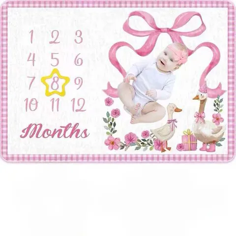 Baby Milestone Blanket Newborn Photography Prop Monthly Growth Record Mat Cute Duck Floral Pattern Soft Infant Blanket