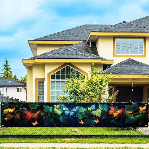Dreamy Butterfly Plant Theme Decorative Banner Colorful Spring Garden Party Backdrop Horizontal Hanging Flag Polyester Outdoor Decoration