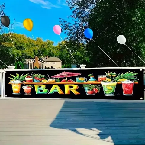 Hawaiian Bar Theme Decorative Banner Tropical Colorful Drink Print Polyester Backdrop For Summer Party Outdoor Decoration