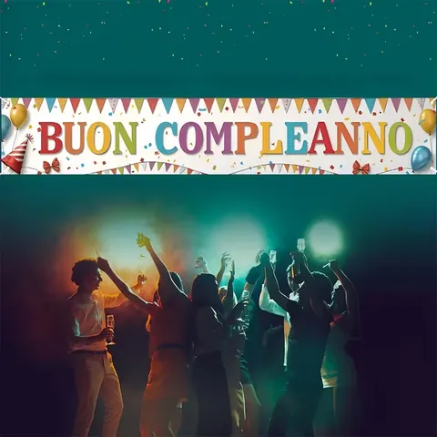 Happy Birthday Italian Banner Buon Compleanno Party Decorations Colorful Balloon Pennant Polyester Backdrop For Kids Adult Birthday Supplies
