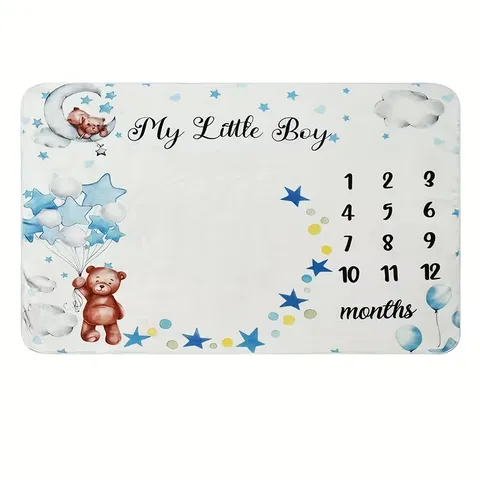Baby Milestone Blanket Peach Skin Polyester Soft Cartoon Bear Pattern Newborn Monthly Growth Record Photography Backdrop Photography Prop