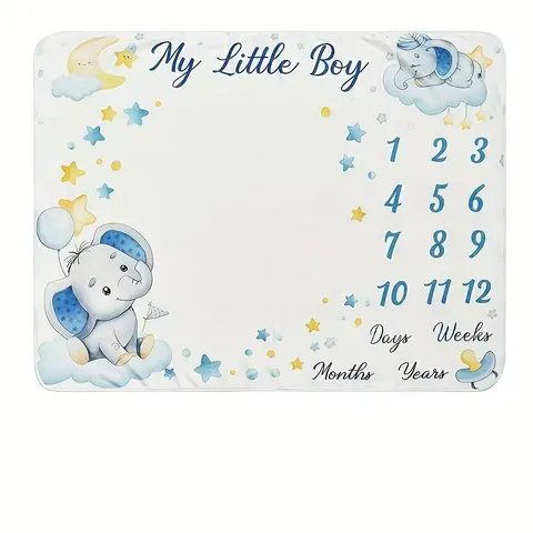 Baby Elephant Milestone Blanket For Newborn Photography Props Soft Polyester Floral Monthly Growth Commemorative Blanket Gift