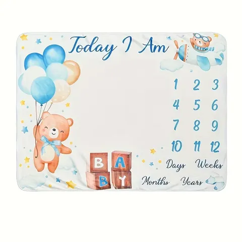 Baby Milestone Blanket Peach Skin Polyester Soft Cartoon Bear Pattern Newborn Monthly Growth Record Photography Backdrop Photography Prop