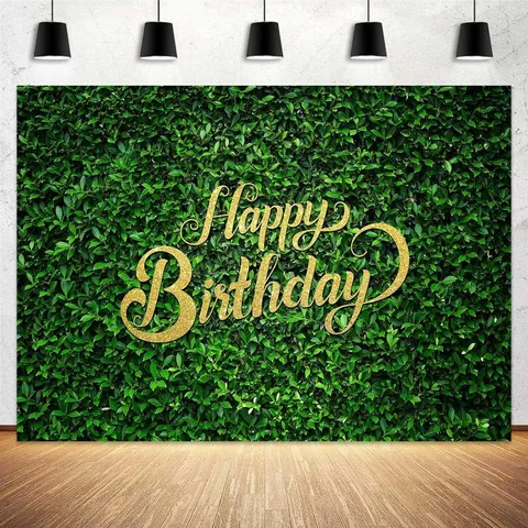 Green Leaves Floral Birthday Photography Backdrop Gold Happy Birthday Polyester Forest Theme Birthday Party Decoration