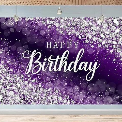 Elegant Purple Rose Happy Birthday Photography Backdrop Polyester Floral Butterfly Birthday Party Background Decoration Banner