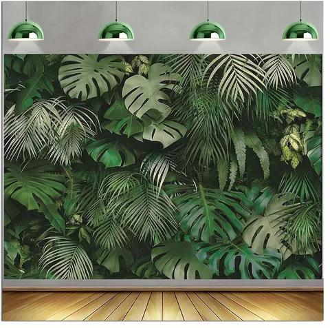 Tropical Rainforest Photography Backdrop Monstera Palm Leaf Party Decoration Polyester Fabric Birthday Studio Photo Background Green Jungle Theme Wall Decor