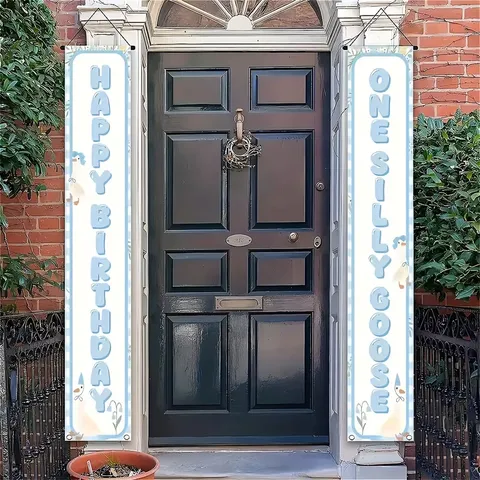 Polyester 1st Birthday Party Door Banner Hanging Couplet One Silly Goose Floral Yard Outdoor Welcome Sign For Kids First Birthday Decorations