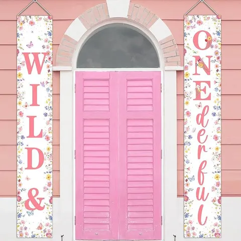 Polyester 1st Birthday Party Door Banner Hanging Couplet One Silly Goose Floral Yard Outdoor Welcome Sign For Kids First Birthday Decorations