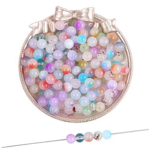Jelly Bubble Round Glass Beads Gradient Two-Tone Loose Beads DIY Handmade Bracelet Jewelry Making Material For Women