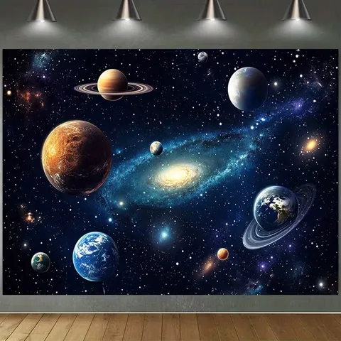 Sonnensystem Weltraum Thema Fotografie Hintergrund Tuch Pongee Weltraum Planeten Sterne Galaxie Hintergrund Für Geburtstag Party Dekoration Wandbehang
