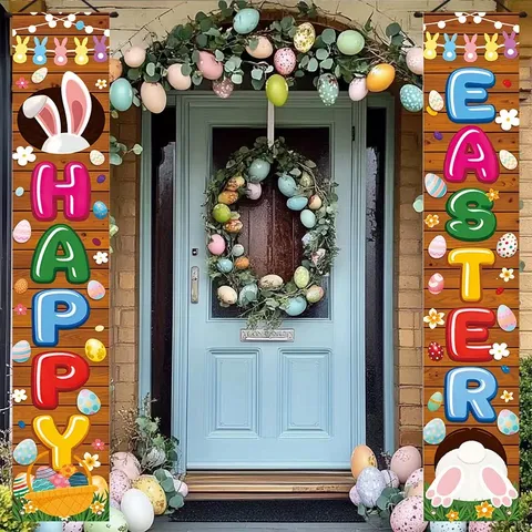 Osterhase Ei Veranda Schild Tür Banner Set Outdoor Hof Hängende Dekoration Polyester Mehrfarbig Party Dekor