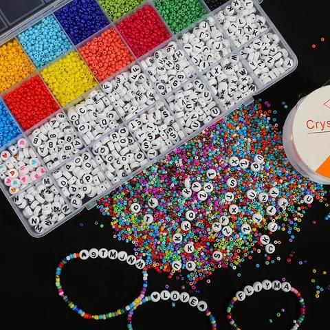 DIY Schmuckherstellung Perlen Set Mit Glasperlen Und Acryl Buchstaben Herz Perlen Mehrfarbiges Handgefertigtes Zubehör Box