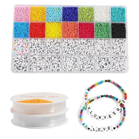 DIY Schmuckherstellung Perlen Set Mit Glasperlen Und Acryl Buchstaben Herz Perlen Mehrfarbiges Handgefertigtes Zubehör Box