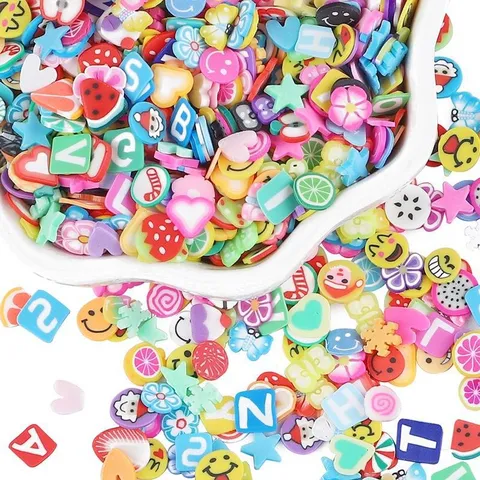Rodajas de Arcilla Polimérica de Colores Mezclados Fruta Corazón Estrella Flor Patrón Bricolaje Decoración de Funda de Teléfono Accesorios