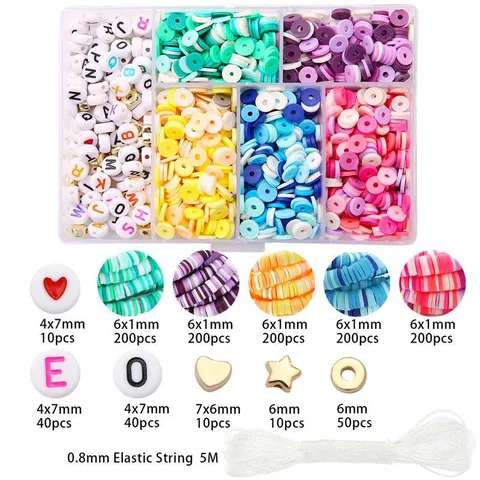 DIY Schmuckherstellungs-Set Polymer-Ton Heishi Perlen Kit Mit Buchstabenperlen Herz Stern Zwischenperlen Elastische Schnur Für Armband