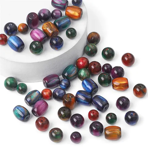Resin Loose Beads Starry Sky Ink Wash Round Barrel Beads Colorful DIY Handmade Craft Spacer Beads For Jewelry Making