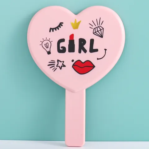 Handheld Heart-Shaped Makeup Mirror Portable ABS Cartoon Bear Print Cosmetic Hand Mirror For Women Girls Daily Use