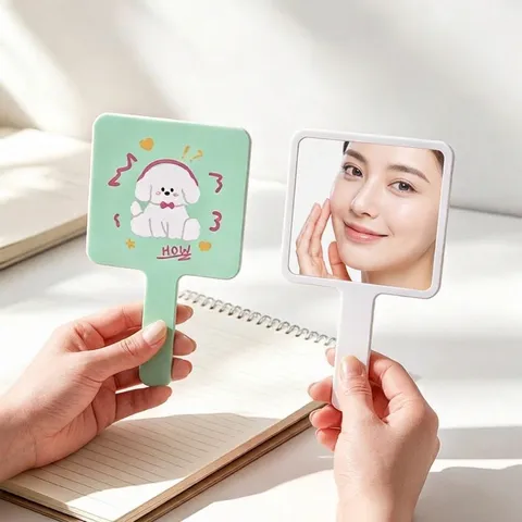Portable Handheld Square Makeup Mirror UV Printed Cartoon Animal Pattern HIPS Frame High Definition Mirror for Women Girls