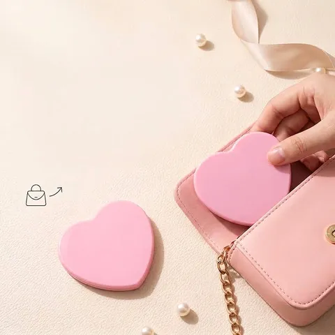 Specchio da Trucco Pieghevole a Doppia Faccia a Forma di Cuore Mini Specchio da Tasca Portatile ad Alta Definizione con Cornice in ABS per Donna