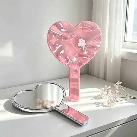 Specchio per Trucco Portatile a Forma di Cuore Galvanizzato a Onde d'Acqua Specchio a Mano Irregolare Carino per Donna Gioielli per Casa