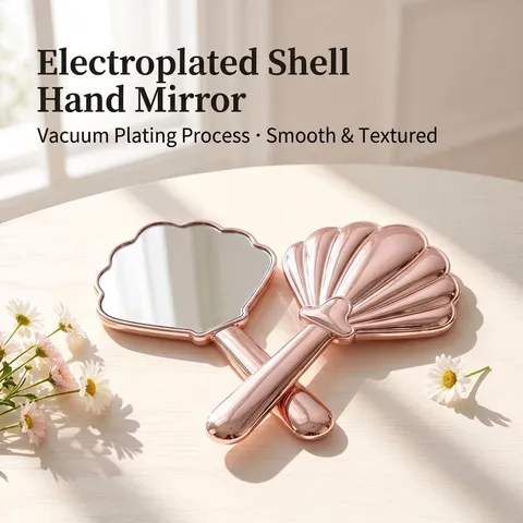 French Style Shell Shaped Handheld Mirror Vacuum Electroplated Rose Gold Portable Makeup Mirror For Women Home Daily Use