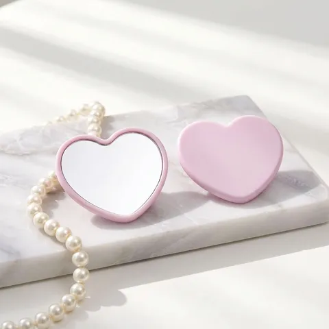 Heart Shaped Portable Makeup Mirror Mini Handheld Pocket Cosmetic Mirror ABS Frame Glass Single Sided Mirror For Girls Women Travel Gift