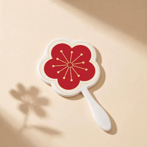 Vintage Chinese Style Cloud Shaped Handheld Makeup Mirror Printed Flower Pattern Portable Travel Mirror For Women Gift
