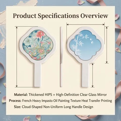Handheld Makeup Mirror Chinese Style Oil Painting Flower Pattern Irregular Shape Handle Portable Beauty Mirror For Women Gift