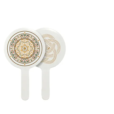 Vintage Chinese Style Handheld Makeup Mirror Round Floral Print Cosmetic Vanity Mirror Portable Plastic Handle Mirror