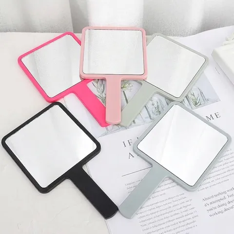 Portable Square Handheld Mirror With Handle Plastic Frame Small Makeup Mirror For Women Home Bedroom Beauty Tools Travel Accessories