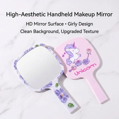 Portable Handheld Makeup Mirror High Definition Square Cosmetic Mirror With Handle For Salon Home Daily Beauty Grooming Personal Care