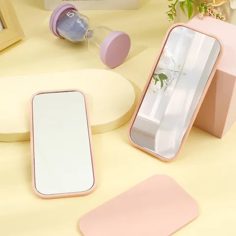 Rectangular Handheld Makeup Mirror Portable Plastic Frame Compact Cosmetic Mirror For Travel Bedroom Bathroom Women Grooming Tool